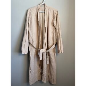 BARINE Linen Blend Belted Long Bathrobe Spa Robe Beige Womens S/M Pockets Duster